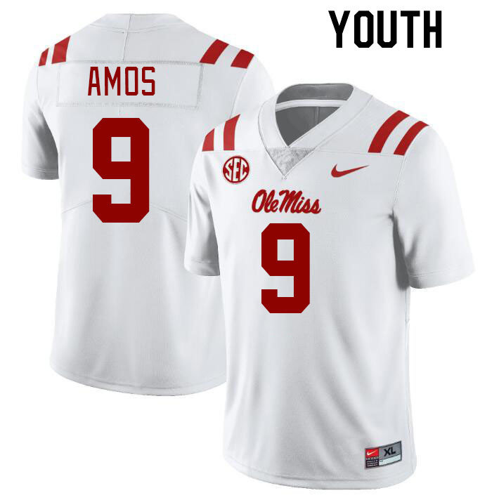 Youth #9 Trey Amos Ole Miss Rebels College Football Jerseys Stitched-White